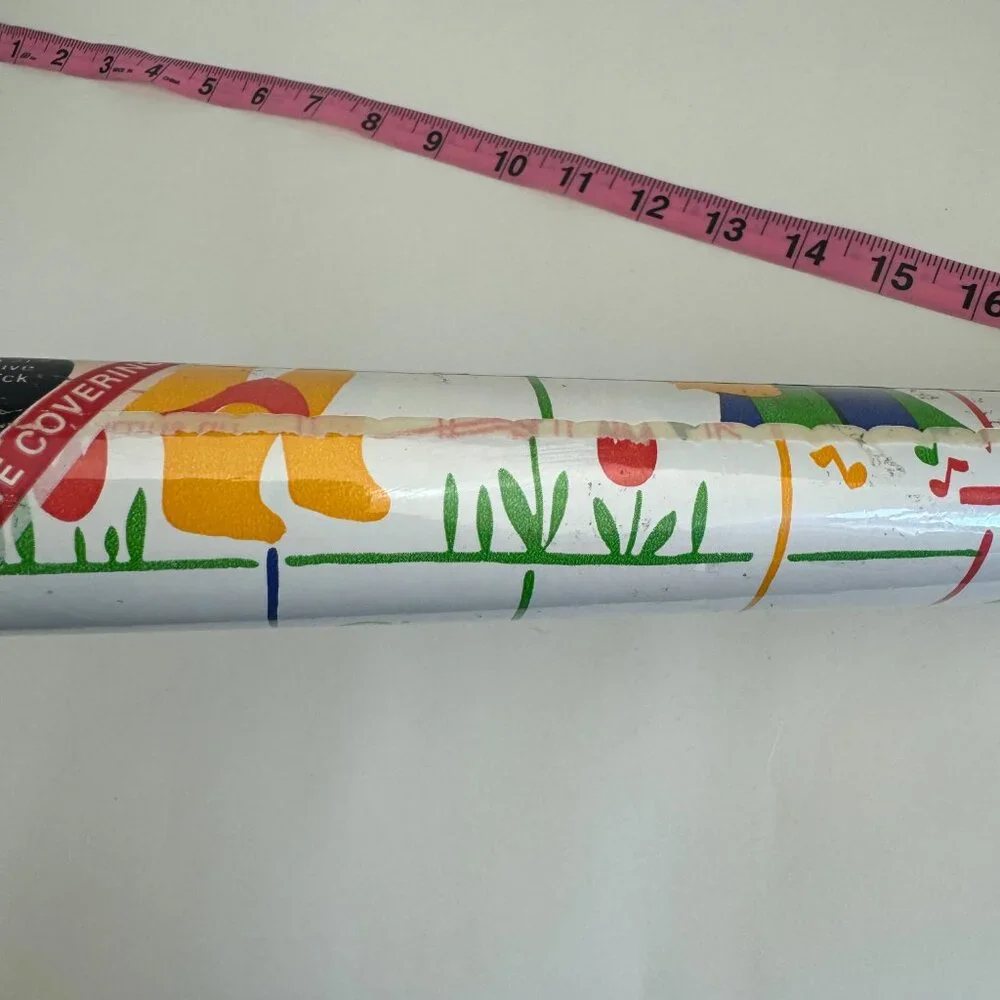 Vtg Retro Roll Rubbermaid Contact Plastic Candy Bears Teddy Yellow Square Flower